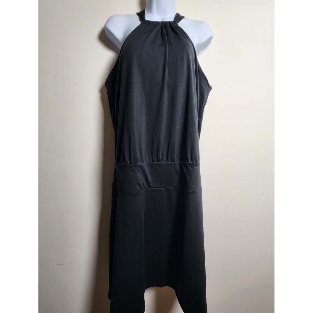 Prana Halter Neck Dress Lrg‎ Blouson Drop Waist Jersey Knit Logo Recycled Poly